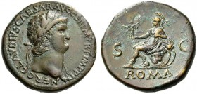Nero, 54-68. Sestertius (Orichalcum, 33mm, 27.53 g 7), Rome , c. 65. NERO CLAVDIVS CAESAR AVG GER P M TR P IMP P P Laureate head of Nero to right, wit...