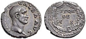 Galba, 68-69. Denarius (Silver, 18mm, 3.33 g 7), Rome, circa July 68 - January 69. IMP SER GALBA AVG Bare head of Galba to right. Rev. SPQR / OB / C S...