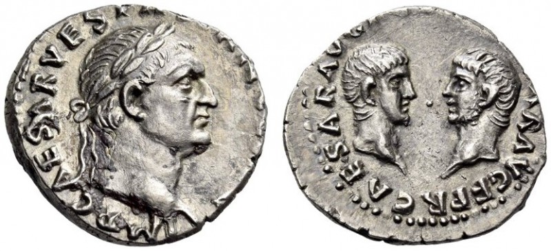 Vespasian, with Titus and Domitian as Caesares, 69-79. Denarius (Silver, 16mm, 3...