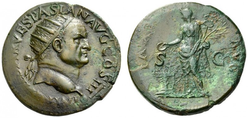 Vespasian, 69-79. Dupondius (Orichalcum, 27mm, 10.60 g 7), Lugdunum, 71. IMP CAE...