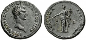 Nerva, 96-98. Sestertius (Orichalcum, 32mm, 27.19 g 6), Rome, 96. IMP NERVA CAES AVG P M TR P COS II P P Laureate head of Nerva to right. Rev. FORTVNA...