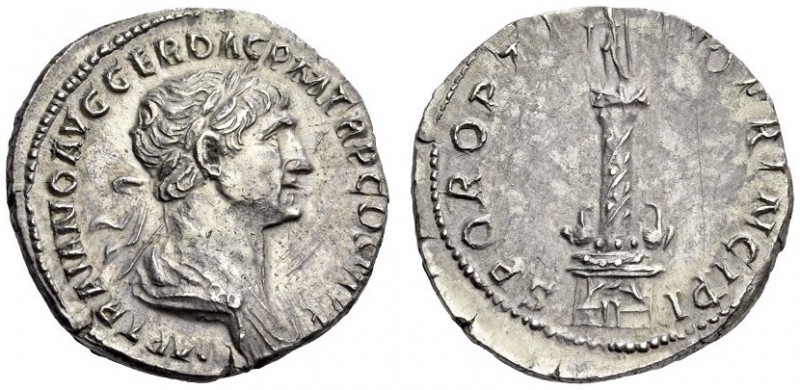 Trajan, 98-117. Denarius (Silver, 19mm, 3.06 g 7), Rome, spring 113 - summer 114...