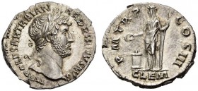 Hadrian, 117-138. Denarius (Silver, 18mm, 3.42 g 6), Rome, 124. IMP CAESAR TRAIAN HADRIANVS AVG Laureate head of Hadrian to right. Rev. P M TR P COS I...