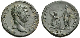 Hadrian, 117-138. Sestertius (Orichalcum, 32mm, 22.08 g 6), Rome, 136. HADRIANVS - AVG COS III P P Bare head of Hadrian to right. Rev. RESTITVTORI NIC...