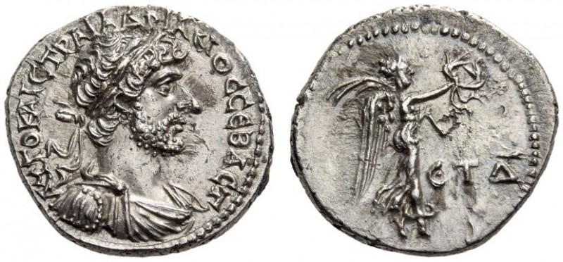 Hadrian, 117-138. Caesarea. Hemidrachm (Silver, 15mm, 2.00 g 12), year 4 = 119/1...