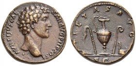 Marcus Aurelius, as Caesar, 139-161. Sestertius (Orichalcum, 30mm, 23.34 g 11), Rome, 140-144. AVRELIVS CAESAR AVG PII F COS Bare head of the youthful...