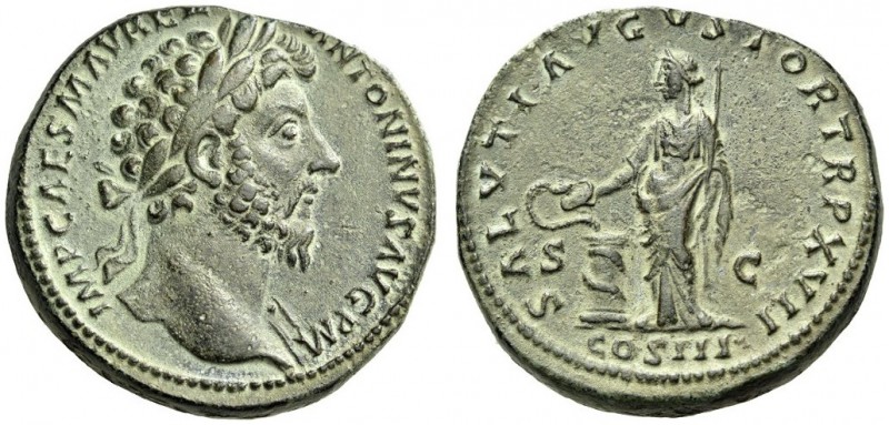 Marcus Aurelius, 161-180. Sestertius (Orichalcum, 30mm, 24.88 g 12), Rome, Decem...
