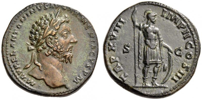 Marcus Aurelius, 161-180. Sestertius (Orichalcum, 31mm, 24.05 g 11), Rome, Decem...