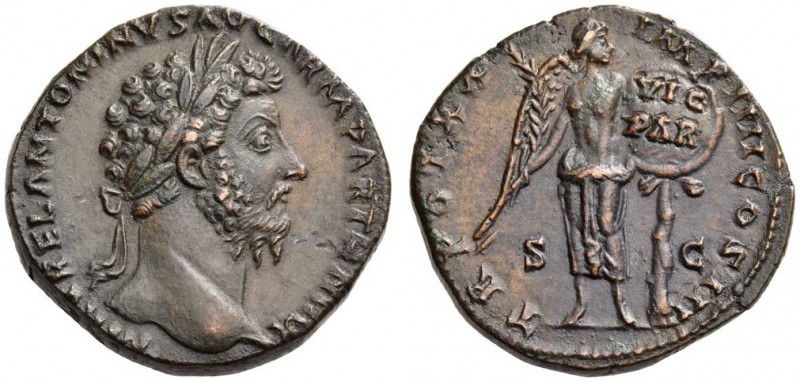 Marcus Aurelius, 161-180. Sestertius (Orichalcum, 30mm, 19.04 g 12), Rome, summe...