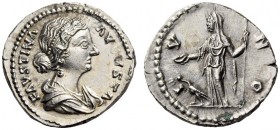 Faustina Junior, Augusta, 147-175. Denarius (Silver, 18mm, 3.29 g 6), Rome, c. 161-164. FAVSTINA AVGVSTA Draped bust of Faustina to right. Rev. IVNO J...