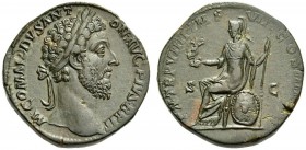 Commodus, 177-192. Sestertius (Orichalcum, 30mm, 26.40 g 6), Rome, 184. M COMMODVS ANTON AVG PIVS BRIT Laureate head of Commodus to right. Rev. P M TR...