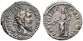 Pertinax, 193. Denarius (Silver, 17mm, 3.25 g 12), Rome. IMP CAES P HELV PERTIN AVG Laureate head of Pertinax to right. Rev. LAETITIA TEMPOR COS II La...
