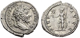 Septimius Severus, 193-211. Denarius (Silver, 19mm, 3.48 g 6), Rome, 200-201. SEVERVS AVG PART MAX Laureate head of Septimius Severus to right. Rev. V...