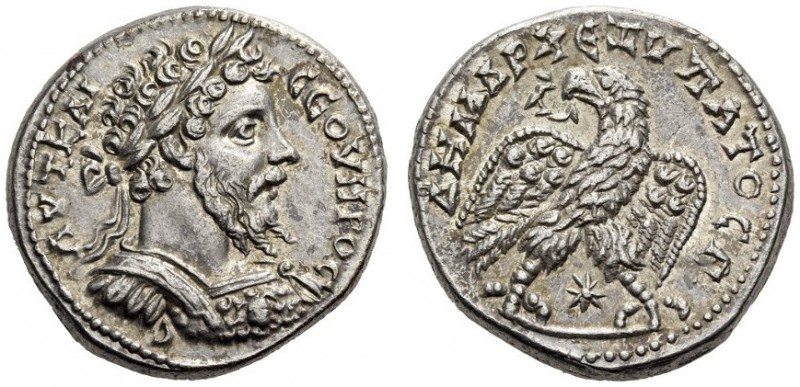 Septimius Severus, 193-211. Laodicea ad Mare. Tetradrachm (Silver, 26mm, 14.39 g...