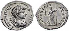 Caracalla, 198-217. Denarius (Silver, 19mm, 3.43 g 12), Rome, 199-200. ANTONINVS AVGVSTVS Laureate, draped and cuirassed bust of the youthful Caracall...
