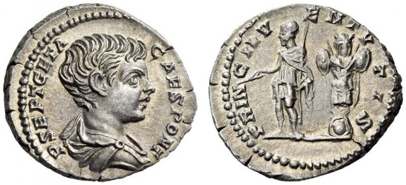Geta, as Caesar, 198-209. Denarius (Silver, 19mm, 3.71 g 6), Rome, 200-202. P SE...