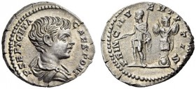 Geta, as Caesar, 198-209. Denarius (Silver, 19mm, 3.71 g 6), Rome, 200-202. P SEPT GETA CAES PONT Draped bust of Geta to right. Rev. PRINC IVVENTVTIS ...