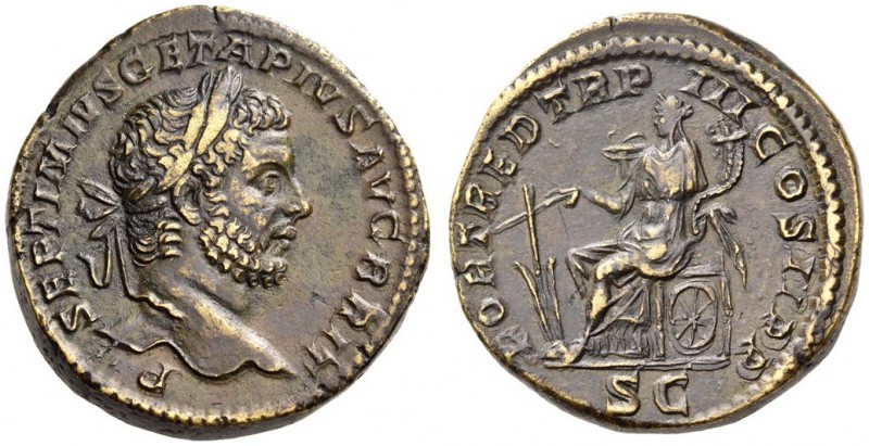 Geta, 209-211. Sestertius (Orichalcum, 30mm, 29.02 g 12), Rome, 211. P SEPTIMIVS...
