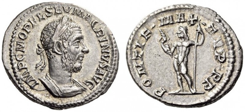Macrinus, 217-218. Denarius (Silver, 20mm, 3.69 g 5), Rome, March-June 218. IMP ...