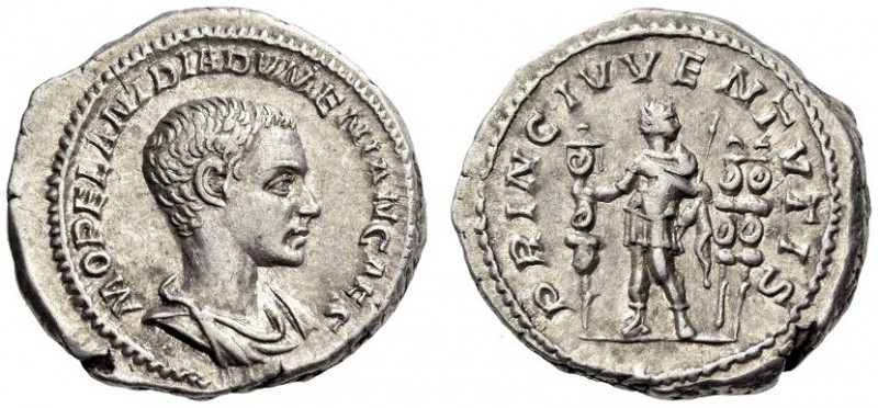 Diadumenian, as Caesar, 217-218. Denarius (Silver, 19mm, 4.48 g 12), Rome, late ...