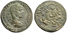 Elagabalus, 218-222. Antioch. 8 Assaria (Bronze, 33mm, 20.13 g 6). ΑΥΤ ΚΑΙ ΜΑΡ ΑΥΡΗ ΑΝΤΩΝΕΙΝΟC C Laureate, draped and cuirasssed bust of Elagabalus to...