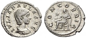 Julia Paula, Augusta, 219-220, first wife of Elagabalus. Denarius (Silver, 18mm, 2.91 g 6), Rome. IVLIA PAVLA AVG Draped bust of Julia Paula to right,...
