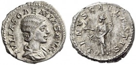 Julia Soaemias, Augusta, 218-222. Denarius (Silver, 19mm, 3.36 g 7), daughter of Julia Maesa and mother of Elagabalus, Rome, 220-222. IVLIA SOAEMIAS A...