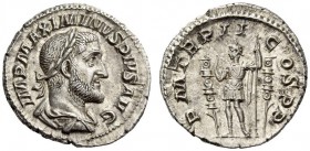 Maximinus I, 235-238. Denarius (Silver, 19mm, 2.92 g 6), Rome, March 235 - January 236. IMP MAXIMINVS PIVS AVG Laureate, draped and cuirassed bust of ...