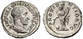 Maximinus I, 235-238. Denarius (Silver, 19mm, 2.99 g 12), Rome, March 235 - January 236. IMP MAXIMINVS PIVS AVG Laureate, draped and cuirassed bust of...