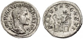 Maximinus I, 235-238. Denarius (Silver, 19mm, 2.98 g 6), Rome, March 235 - January 236. IMP MAXIMINVS PIVS AVG Laureate, draped and cuirassed bust of ...