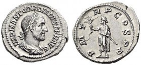 Gordian I, 238. Denarius (Silver, 20mm, 3.22 g 7), Rome, 1-22 April, 238. IMP M ANT GORDIANVS AFR AVG Laureate, draped and cuirassed bust of Gordian I...