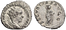 Hostilian, 251. Antoninianus (Silver, 21mm, 3.59 g 12), Rome. IMP CAE C VAL HOS MES QVINTVS AVG Radiate, draped and cuirassed bust of Hostilian to rig...