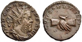 Marius, Romano-Gallic Emperor, 269. Antoninianus (Copper, 17mm, 2.86 g 6), Colonia (Cologne). IMP C MARIVS P F AVG Radiate, draped and cuirassed bust ...