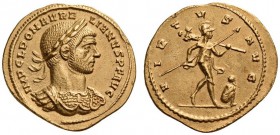 Aurelian, 270-275. Aureus (Gold, 20mm, 4.01 g 1), Mediolanum, 3rd emission, 271-272. IMP C L DOM AVRELIANVS P F AVG Laureate and cuirassed bust of Aur...