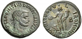 Domitius Domitianus, usurper, 297-298. Follis (Bronze, 24mm, 9.53 g 12), Alexandria, 2nd officina, 298. IMP C L DOMITIVS DOMITIANVS AVG Laureate head ...