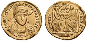 Constantius II, 337-361. Solidus (Gold, 20mm, 4.50 g 5), Antioch, 355-361. FL IVL CONSTANTIVS PERP AVG Pearl-diademed, helmeted and cuirassed bust of ...