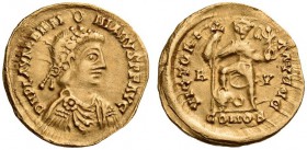 VISIGOTHS, Gaul. Uncertain king, struck in the name of Valentinian III, c. 439-455. Solidus (Gold, 20mm, 4.35 g 5). D N PLA VALENTI-NIANVS P F AVG Ros...