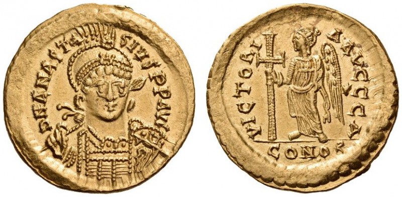 Anastasius I, 491-518. Solidus (Gold, 19mm, 4.48 g 6), Constantinople, 491-498. ...