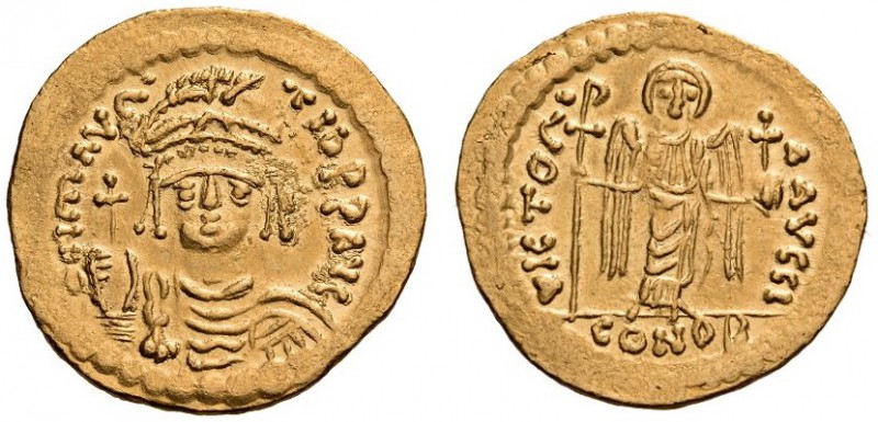 Maurice Tiberius, 582-602. Solidus (Gold, 21mm, 4.48 g 6), Constantinople, 10th ...