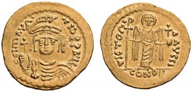 Maurice Tiberius, 582-602. Solidus (Gold, 21mm, 4.48 g 6), Constantinople, 10th officina, 583-602. dN mAVRC TIb PP AVI Draped and cuirassed bust of Ma...