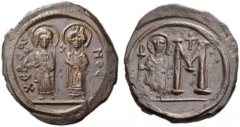 Maurice Tiberius, with Constantina and Theodosius, 582-602. Follis or 40 nummi (...