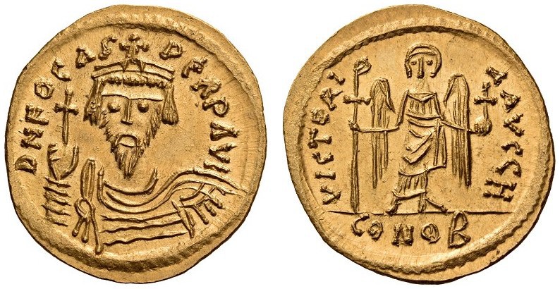 Phocas, 602-610. Solidus (Gold, 20mm, 3.40 g 6), curiously underweight but clear...