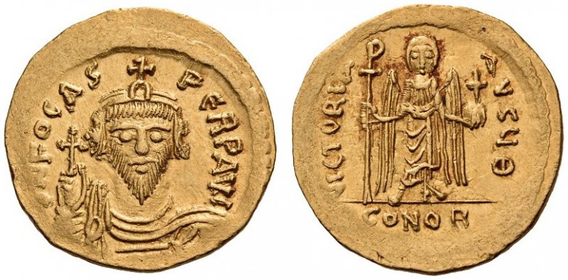 Phocas, 602-610. Solidus (Gold, 21mm, 4.50 g 6), Constantinople, 607-609. d N FO...