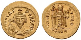 Phocas, 602-610. Solidus (Gold, 21mm, 4.50 g 6), Constantinople, 607-609. d N FOCAS PERP AVC Draped and cuirassed bust of Phocas facing, wearing crown...