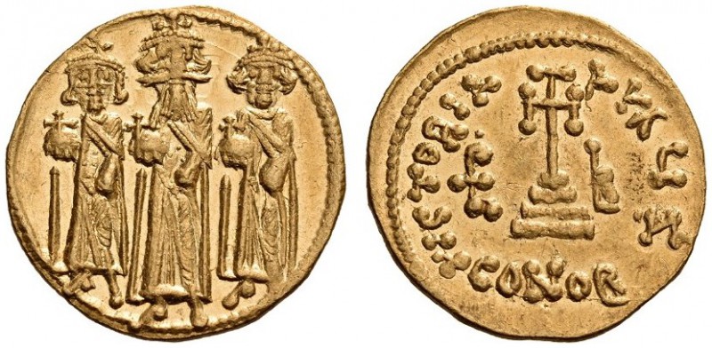 Heraclius, with Heraclius Constantine and Heraclonas, 610-641. Solidus (Gold, 20...