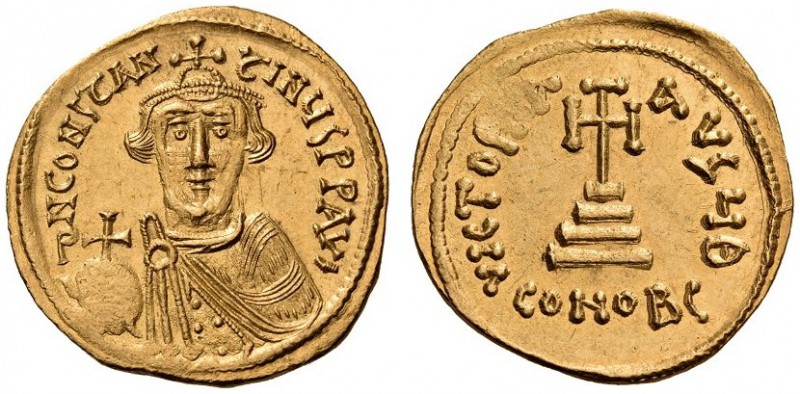 Constans II, 641-668. Solidus (Gold, 19mm, 4.51 g 6), Constantinople, 644/5. d N...