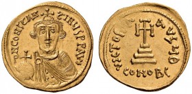 Constans II, 641-668. Solidus (Gold, 19mm, 4.51 g 6), Constantinople, 644/5. d N CONSTAN-TINUS P P AVC Crowned and draped bust of Constans facing, hol...