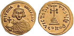 Justinian II, first reign, 685-695. Solidus (Gold, 20mm, 4.27 g 6), Constantinople, 685/6. IUSTINIA-NUS PE AV Crowned very youthful bust of Justinian ...
