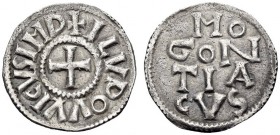 CAROLINGIANS. Louis the Pious, as emperor, 814-840. Denier (Silver, 19mm, 1.45 g 1), "Mint Name” type, Mainz, 819-822. + I LVDOVVICVS IMP around cross...