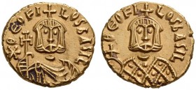 Theophilus, 829-842. Solidus (Gold, 16mm, 3.85 g 5), Syracuse, 829 - 830/1. *Θ'ΟFΙLΟS bΑSΙL Crowned and draped bust of Theophilus facing, holding cros...